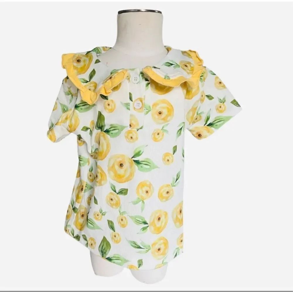 New Toddler Girls Texas Girls Boutique Mellow Yellow Peony Flounce Top - Sz 2T